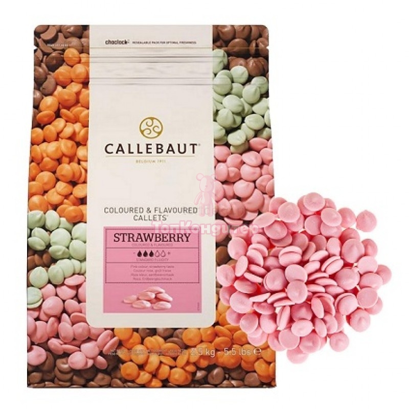 Шоколад Callebaut со вкусом клубники в галлетах 100 гр